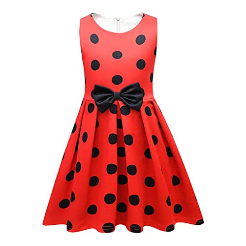 Lito Angels Ladybug Marienkäfer Kostüm Kleid für Kinder Mädchen, Rot Schwarz Polka Dot Verkleidung, Größe 7-8 Jahre 128, 289 von Lito Angels