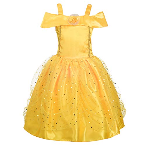 Lito Angels Prinzessin Belle gelbes Kleid Ballkleid Schöne und das Biest Kostüm Verkleiden für Kinder Mädchen Größe 4-5 Jahre 110, Stile B von Lito Angels