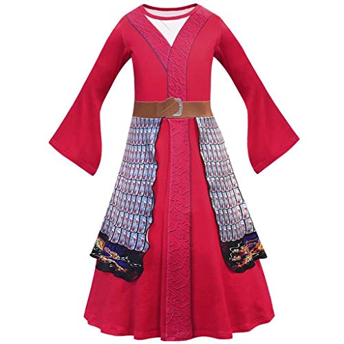 Lito Angels Prinzessin Hua Mulan Kostüm Kleid für Kinder Mädchen, Traditionelle chinesische Hanfu Verkleidung, Größe 7-8 Jahre 128, Rot 277 von Lito Angels