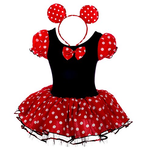 Lito Angels Mädchen Prinzessin Polka Dots Tüll Kleid Kostüm Weihnachten Halloween Party VerKleid Kostümung Karneval Cosplay Kostüme mit Maus Ohren Bowknot 2-3 Jahre (S), Schwarz/Rot von Lito Angels