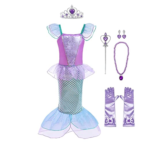 Lito Angels Meerjungfrau Prinzessin Arielle Kostüm Kleid Verkleidung mit Accessoires für Kleinkind Mädchen, Größe 2-3 Jahre 98, Lila (Tag-Nummer 100) von Lito Angels