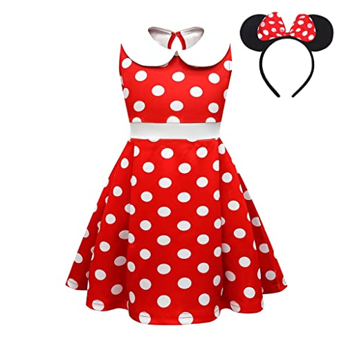 Lito Angels Minnie Mouse Kleid Kostüm Verkleidung mit Maus Ohren Haarreifen für Baby Mädchen Größe 18-24 Monate 92, B - Rot von Lito Angels