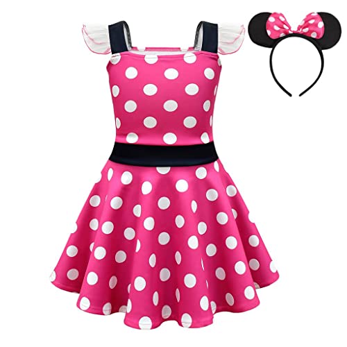 Lito Angels Minnie Mouse Kleid Kostüm Verkleidung mit Maus Ohren Haarreifen für Kinder Mädchen Größe 5-6 Jahre 116, A - Pink von Lito Angels