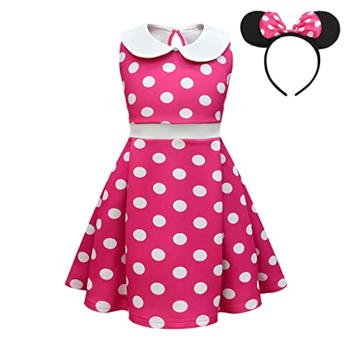 Lito Angels Minnie Mouse Kleid Kostüm Verkleidung mit Maus Ohren Haarreifen für Kinder Mädchen Größe 6-7 Jahre 122, B - Pink von Lito Angels