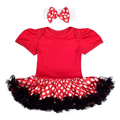 Lito Angels Minnie Mouse Kleid für Baby Mädchen, Baby Strampler Body mit Stirnband, Party Verkleidung Kostüm Tutu, Größe 12-18 Monate, Rot 317 von Lito Angels