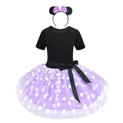 Lito Angels Minnie Mouse Kostüm für Mädchen Baby, Polka Dot Geburtstag Kleid Tüll Tutu mit Maus Ohren Haarreif, Größe 6-12 Monate 80, Lila 261 von Lito Angels