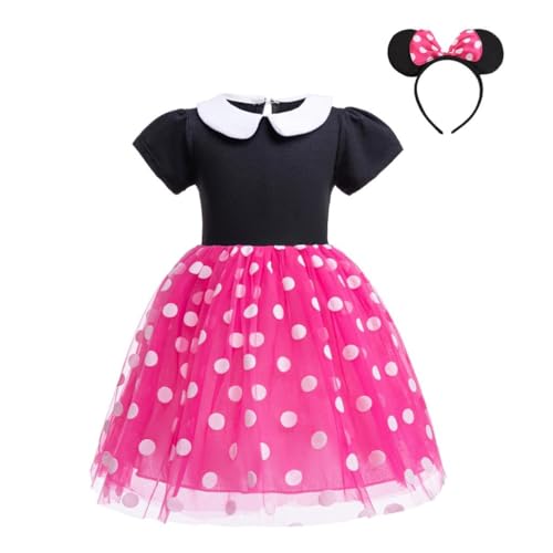 Lito Angels Minnie Mouse Prinzessin Kleid Kostüm Verkleidung mit Maus Ohren Haarreifen für Kleinkind Mädchen Größe 2-3 Jahre 98, Heißes Rosa (Tag-Nummer 100) von Lito Angels