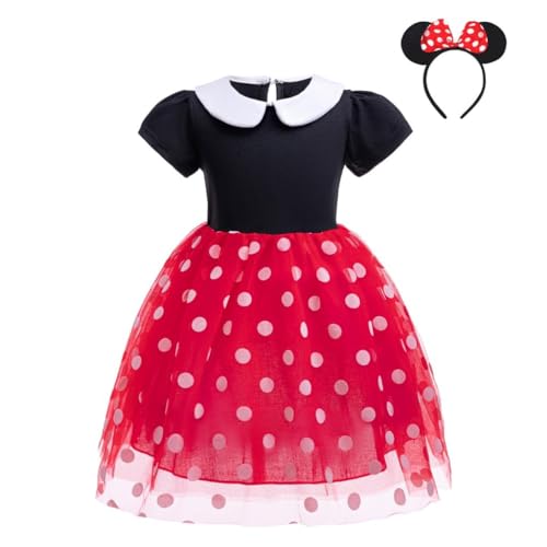 Lito Angels Minnie Mouse Prinzessin Kleid Kostüm Verkleidung mit Maus Ohren Haarreifen für Kleinkind Mädchen Größe 2-3 Jahre 98, Rot (Tag-Nummer 100) von Lito Angels