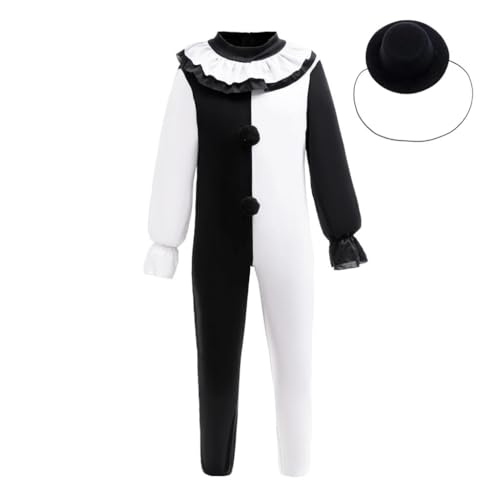 Lito Angels Pierrot Harlekin Clown Kostüm Kleid Verkleidung mit Hut für Kinder Jungen Größe 7-8 Jahre 122, M von Lito Angels