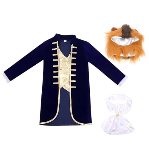 Lito Angels Prinz Biest Charmant Kostüm Kleid Verkleidung mit Jabot und Kapuze für Kleinkind Jungen Größe 5-6 Jahre 110, Blau von Lito Angels