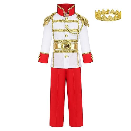 Lito Angels Prinz Charmant Königlicher König Kostüm Kleid Verkleidung mit Krone für Kinder Jungen Größe 6-8 Jahre 122 128, Rot (Tag-Nummer 0M) von Lito Angels