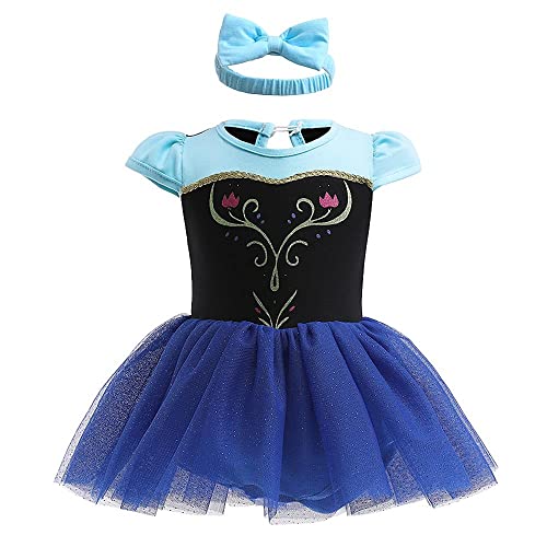 Lito Angels Prinzessin Anna Kleid mit Stirnband für Baby Mädchen, Eiskönigin Body Strampler Kostüm Verkleidung, Größe 12-18 Monate 86, Blau von Lito Angels