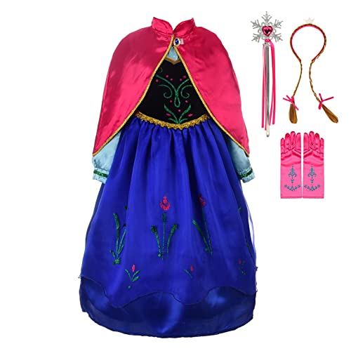 Lito Angels Prinzessin Anna Kostüm Kleid mit Umhang und Zubehör für Kleinkind Mädchen, Eiskönigin Prinzessinnenkleid Verkleiden, Größe 2-3 Jahre 98 von Lito Angels