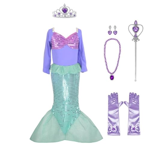 Lito Angels Prinzessin Arielle Meerjungfrau Kleid Kostüm Party Verkleidung mit Zubehör für Kinder Mädchen Größe 3-4 Jahre 104 (Tag-Nummer 100) von Lito Angels