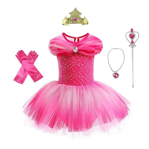 Lito Angels Prinzessin Aurora Dornröschen Ballettkleid Ballerina Kostüm für Kinder Mädchen, Ballett Kleid Tutu Tanzkleid mit Zubehör Größe 7-8 Jahre 128, Pink (Tag-Nummer 140) von Lito Angels