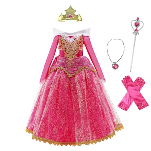 Lito Angels Prinzessin Aurora Kleid Kostüm Dornröschen Verkleidung mit Zubehör für Kinder Mädchen Größe 3-4 Jahre 104, heißes Rosa (Tag-Nummer 100) von Lito Angels