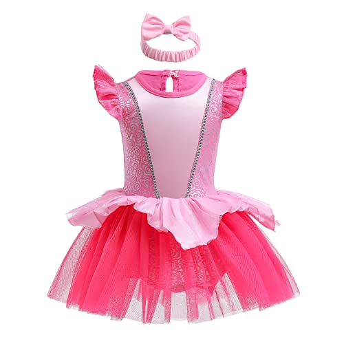 Lito Angels Prinzessin Aurora Kleid mit Stirnband für Baby Mädchen, Dornröschen Body Strampler Kostüm Verkleidung, Größe 0-3 Monate 56, Pink von Lito Angels