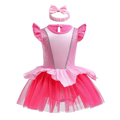 Lito Angels Prinzessin Aurora Kleid mit Stirnband für Baby Mädchen, Dornröschen Body Strampler Kostüm Verkleidung, Größe 0-3 Monate 56, Pink von Lito Angels