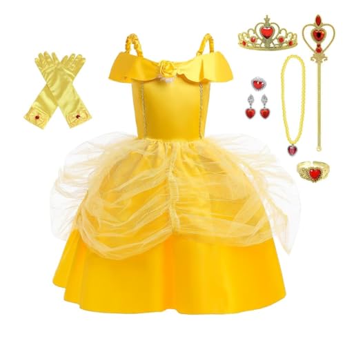 Lito Angels Prinzessin Belle Kostüm Kleid mit Zubehör, Die Schöne und das Biest Verkleidung für Baby Mädchen Größe 18-24 Monate 92, Stile A von Lito Angels
