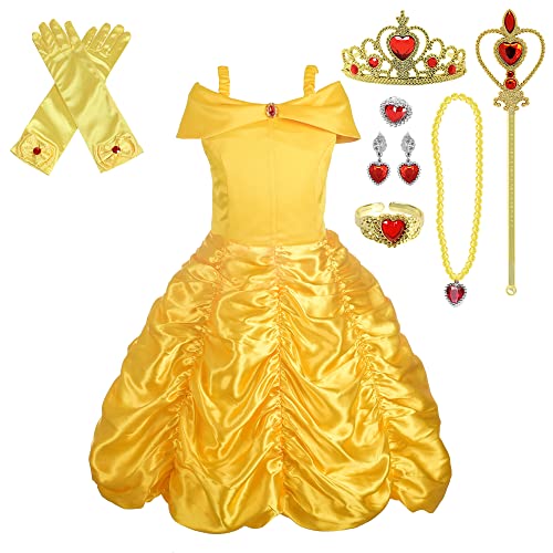 Lito Angels Prinzessin Belle Kostüm Kleid mit Zubehör für Kinder Mädchen, Die Schöne und das Biest gelbes Verkleidung Größe 11-12 Jahre 152 von Lito Angels