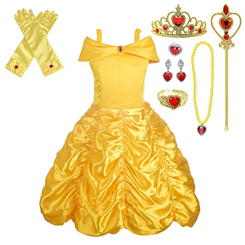 Lito Angels Prinzessin Belle Kostüm Kleid mit Zubehör für Kinder Mädchen, Die Schöne und das Biest gelbes Verkleidung Größe 5-6 Jahre 116 von Lito Angels