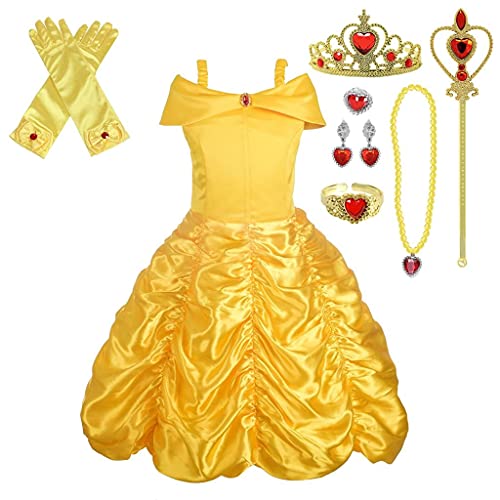 Lito Angels Prinzessin Belle Kostüm Kleid mit Zubehör für Kleinkind Mädchen, Die Schöne und das Biest gelbes Verkleidung Größe 2-3 Jahre 98 von Lito Angels