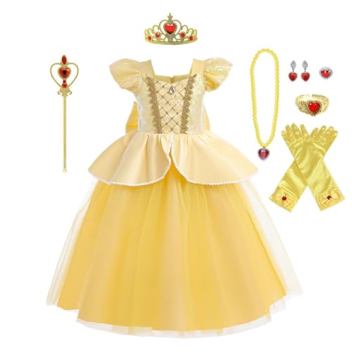 Lito Angels Prinzessin Belle die Schöne und das Biest Kostüm Kleid Verkleidung mit Zubehör für Kleinkind Mädchen Größe 2-3 Jahre 98, Gelb (Tag-Nummer 100) von Lito Angels