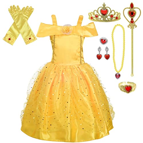 Lito Angels Prinzessin Belle gelbes Kleid Ballkleid Schöne und das Biest Kostüm Verkleiden mit Zubehör für Kleinkind Mädchen Größe 2-3 Jahre 98, Stile B von Lito Angels