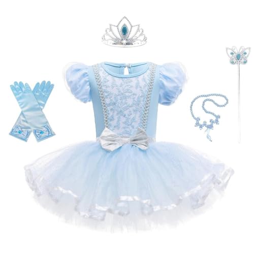 Lito Angels Prinzessin Cinderella Aschenputtel Ballettkleid Ballerina Kostüm für Kinder Mädchen, Ballett Kleid Tutu Tanzkleid mit Zubehör Größe 7-8 Jahre, Blau von Lito Angels