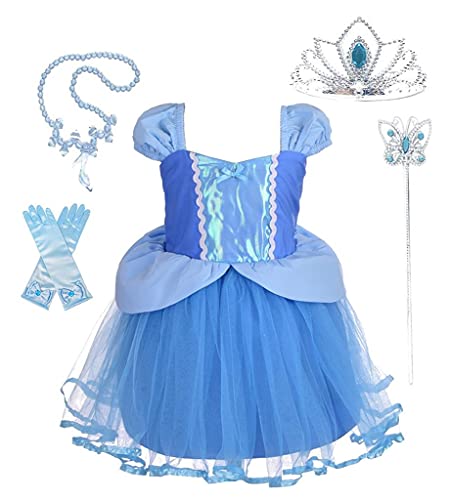 Lito Angels Prinzessin Cinderella Kleid mit Zubehör für Baby Mädchen, Aschenputtel Kostüm Party Verkleidung Geburtstagskleid, Größe 12-18 Monate 86 von Lito Angels