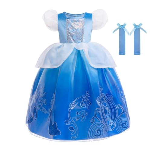 Lito Angels Prinzessin Cinderella Kostüm Kleid Verkleidung für Kinder Mädchen Größe 7-8 Jahre 128, Blau von Lito Angels