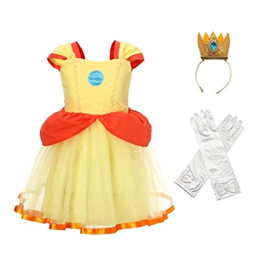 Lito Angels Prinzessin Daisy Kostüm Kleid Verkleidung mit Krone und Handschuhen für Baby Mädchen Größe 12-18 Monate 86 (Tag-Nummer 90) von Lito Angels