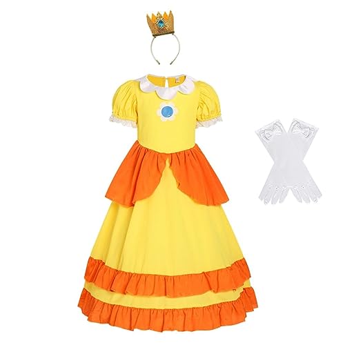 Lito Angels Prinzessin Daisy Kostüm Kleid Verkleidung mit Krone und Handschuhen für Kleinkind Mädchen Größe 3-4 Jahre 104 (Tag-Nummer 100) von Lito Angels