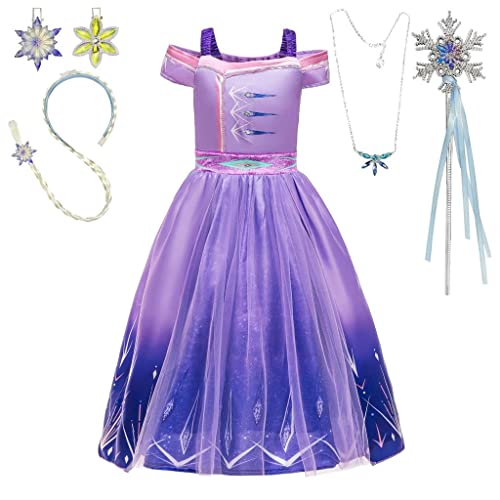 Lito Angels Prinzessin ELSA Kostüm Lila Kleid mit Zubehör für Kinder Mädchen, Eiskönigin Schneekönigin 2 Verkleidung Größe 2-3 Jahre 98 von Lito Angels