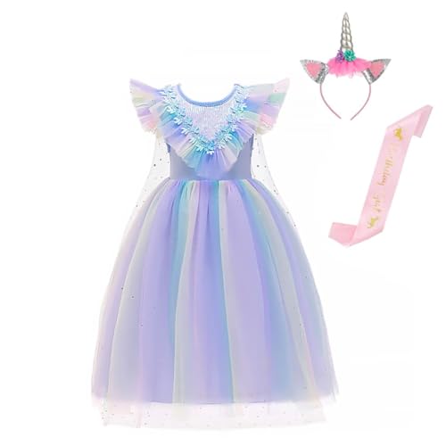 Lito Angels Prinzessin Einhorn Kostüm Kleid Verkleidung mit Umhang und Haarreif für Kleinkind Mädchen Größe 2-3 Jahre 98, Blau (Tag-Nummer 100) von Lito Angels