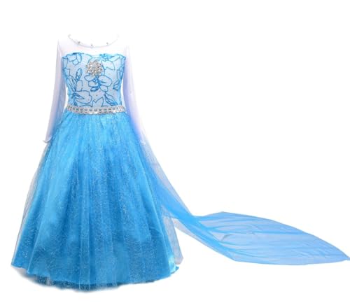 Lito Angels Prinzessin Elsa Kleid mit Schleppe für Kinder Mädchen, Eiskönigin Kostüm Verkleidung Langarm Größe 9-10 Jahre 140 Stile E von Lito Angels