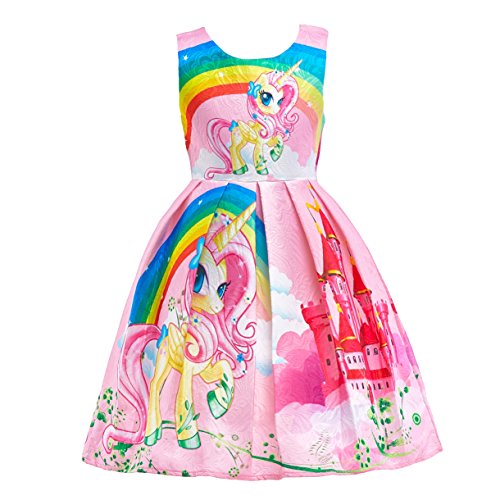 Lito Angels Einhorn Kleid Kostüm für Kinder Mädchen, Little Pony Prinzessin Sommerkleid Geburtstag Kinderkleidung, Größe 3-4 Jahre 104, Stil C - Rosa von Lito Angels