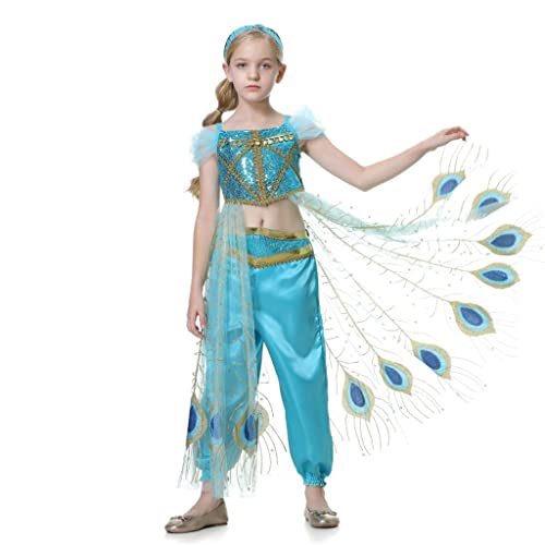 Lito Angels Prinzessin Jasmin Kostüm Kleid Verkleidung für Kinder Mädchen, Top und Hosen Set Größe 9-10 Jahre 140, Stil G von Lito Angels