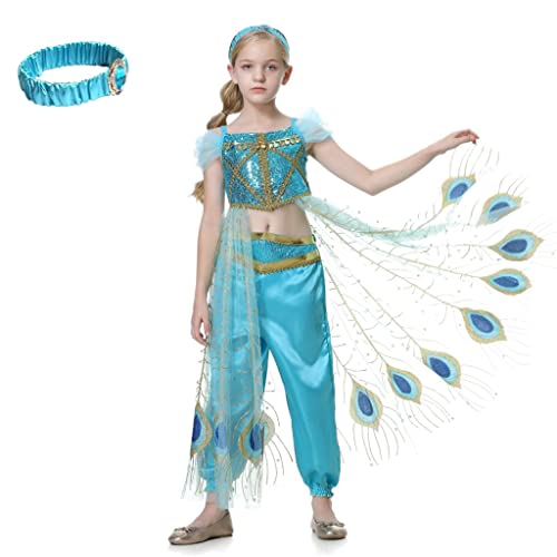 Lito Angels Prinzessin Jasmin Kostüm Kleid mit Stirnband Verkleidung für Kinder Mädchen, Top und Hosen Set Größe 11-12 Jahre 152, Stil G von Lito Angels