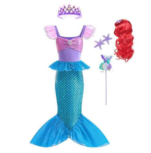 Lito Angels Prinzessin Meerjungfrau Arielle Kostüm Kleid Verkleidung mit Krone & Perücke für Kleinkind Mädchen Größe 3-4 Jahre 104 (Tag-Nummer 110) von Lito Angels