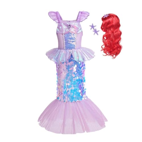 Lito Angels Prinzessin Meerjungfrau Arielle Kostüm Kleid Verkleidung mit Perücke für Kinder Mädchen Größe 9-10 Jahre 140 (Tag-Nummer 150) von Lito Angels