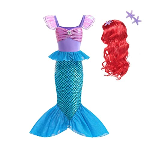 Lito Angels Prinzessin Meerjungfrau Arielle Kostüm Kleid Verkleidung mit Perücke für Kleinkind Mädchen Größe 3-4 Jahre 104 (Tag-Nummer 110) von Lito Angels
