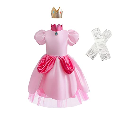 Lito Angels Prinzessin Peach Kostüm Kleid Verkleidung mit Krone und Handschuhen für Kinder Mädchen Größe 2-3 Jahre 98 (Tag-Nummer 100) von Lito Angels