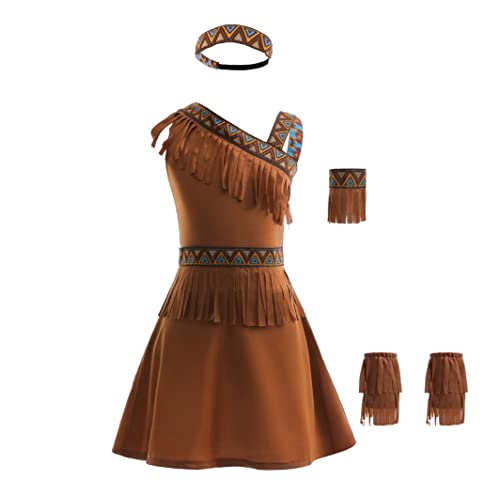 Lito Angels Prinzessin Pocahontas Kostüm Kleid Verkleidung mit Stirnband für Mädchen Kinder, Größe 7-8 Jahre 128 von Lito Angels