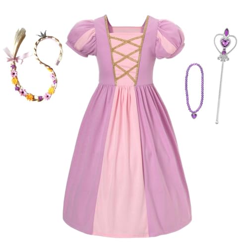 Lito Angels Prinzessin Rapunzel Kleid Kostüm Verkleidung Outfit mit Zubehör für Kinder Mädchen Größe 5-6 Jahre 116 (Tag-Nummer 120) von Lito Angels