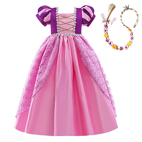 Lito Angels Prinzessin Rapunzel Kostüm Kleid mit Flechten Perücke Haarreifen für Kinder Mädchen Verkleidung Outfit Größe 11-12 Jahre 152, Violett Rosa von Lito Angels
