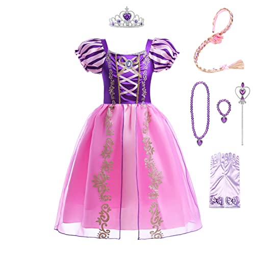 Lito Angels Prinzessin Rapunzel Kostüm Kleid Verkleidung mit Zubehör für Kinder Mädchen Größe 8 Jahre 128, Lila von Lito Angels