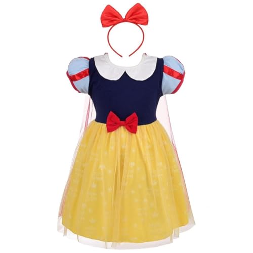 Lito Angels Prinzessin Schneewittchen Kleid Kostüm Sommer Tüllkleid mit Umhang und Schleife Haarreifen für Baby Mädchen Größe 6-12 Monate 74 80, Gelb 099 (Tag-Nummer 80) von Lito Angels