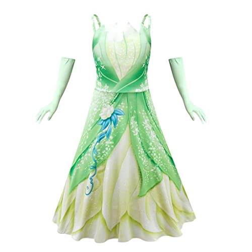 Lito Angels Prinzessin Tiana Kostüm Kleid Verkleidung mit Handschuhe für Mädchen Kinder, Größe 3-4 Jahre 104 (Tag-Nummer 100) von Lito Angels