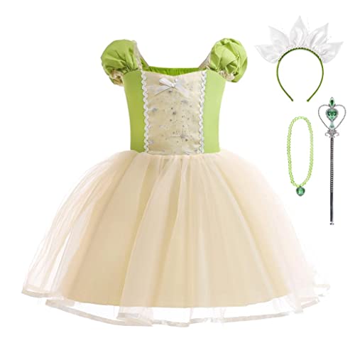 Lito Angels Prinzessin Tiana Kostüm Kleid Verkleidung mit Zubehör für Baby Mädchen, Größe 18-24 Monate 92 von Lito Angels
